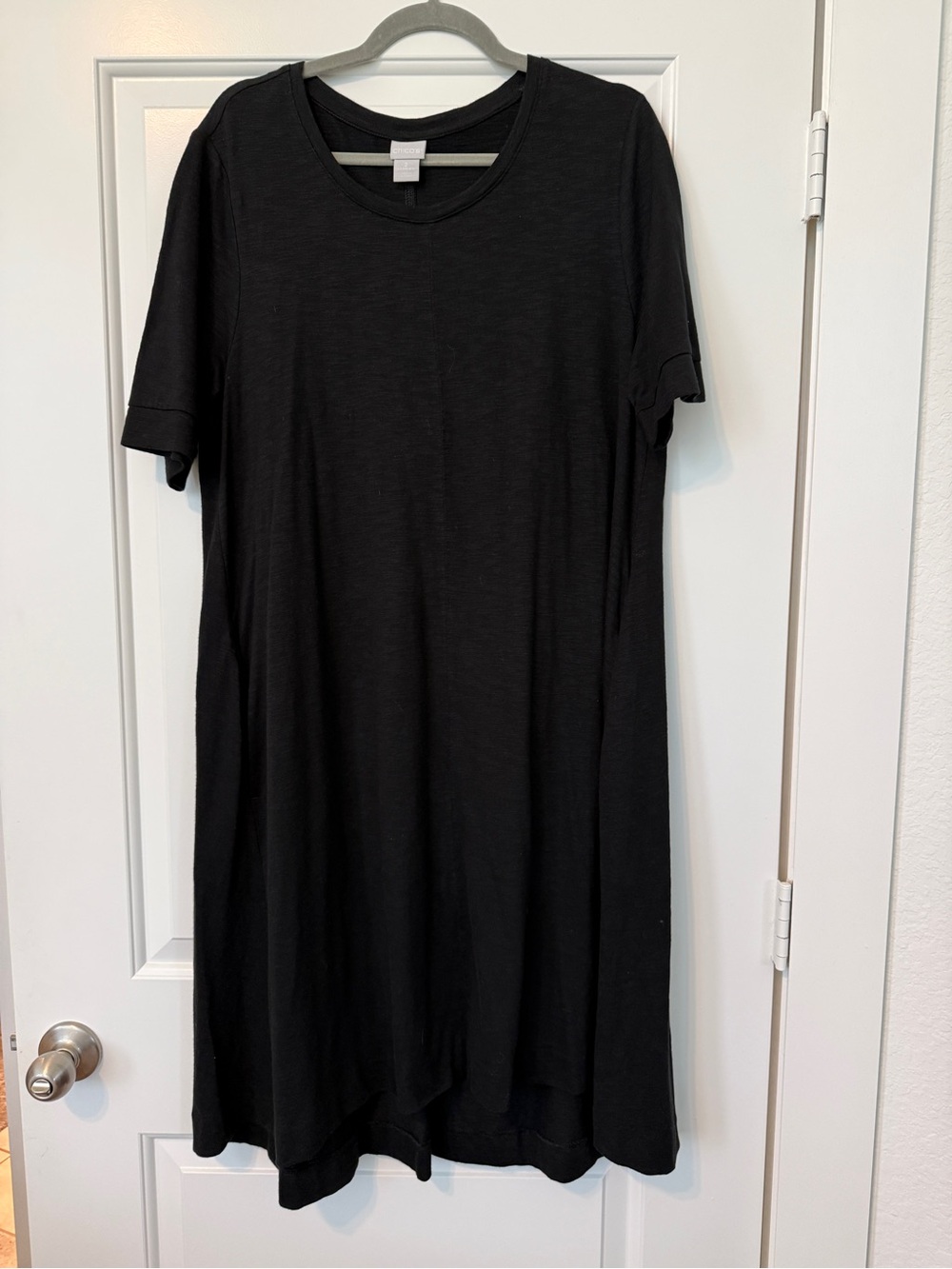 Chico's Black High-Low Short Sleeve Tee Shirt Dress Pockets Large Chicos 2
